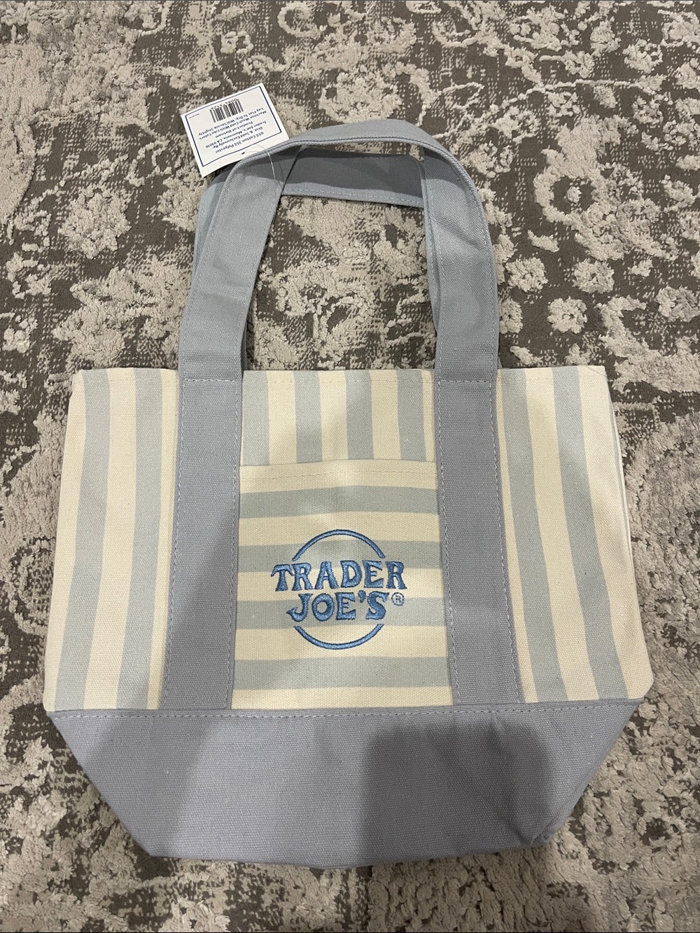 Trader Joe's Small Tote in Light Blue & Cream